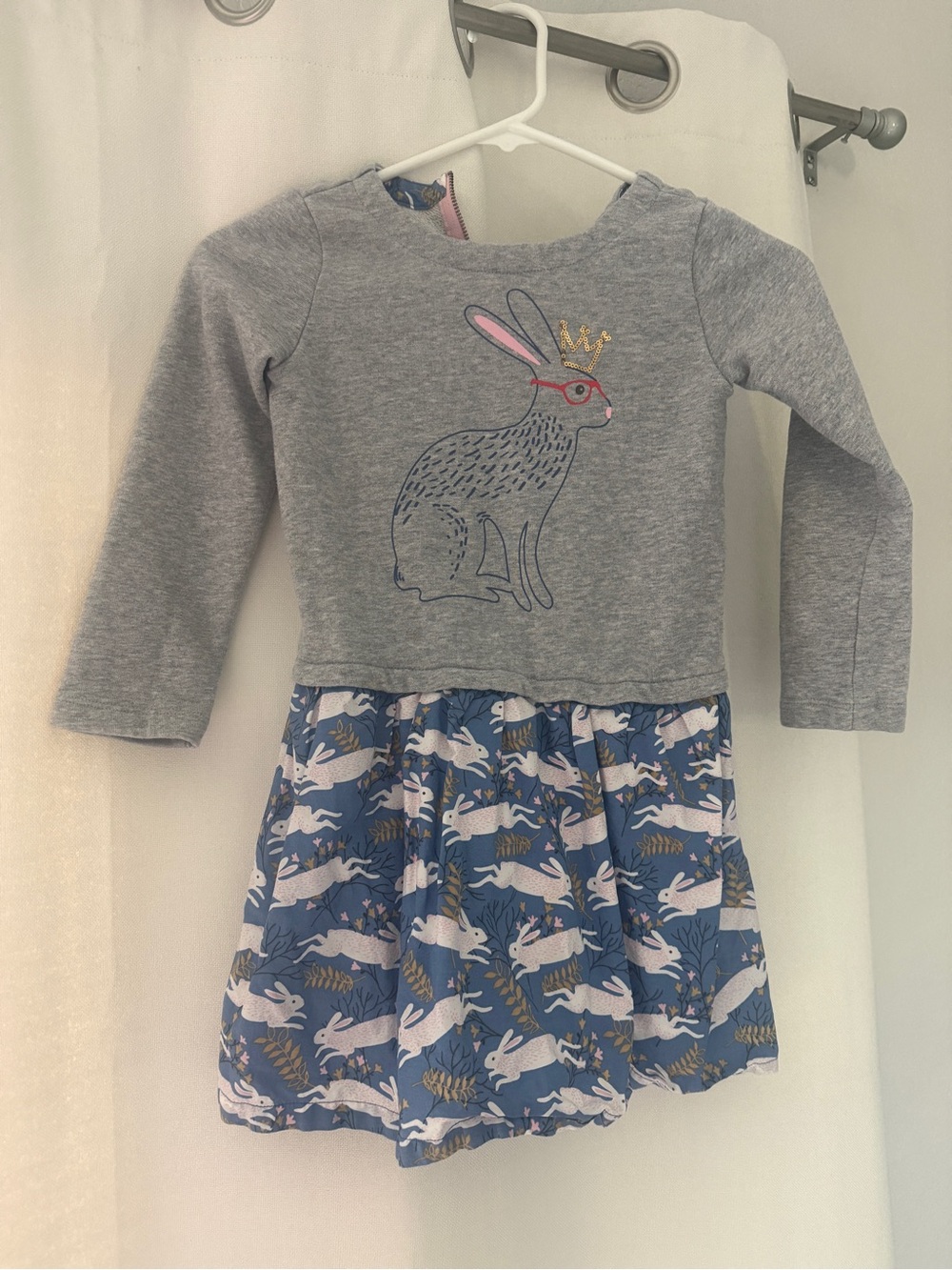 Mini Boden Gray Top with Blue Bunny Skirt Dress
